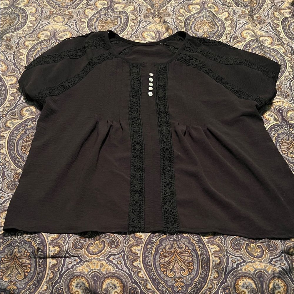 Buckle Elegant Black Lace Trim Women's Top